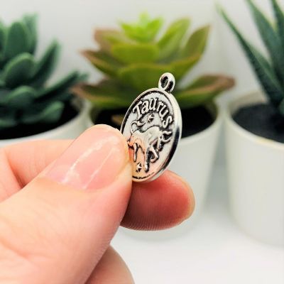 4 Pcs Silver Taurus Zodiac Coin Charms Image 3