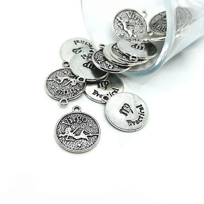 4 Pcs Silver Virgo Zodiac Coin Charms Image 1