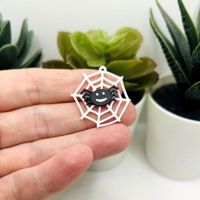 4 Pcs White Web Charms with Spider Image 1