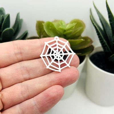 4 Pcs White Web Charms with Spider Image 2