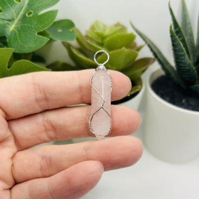 4 Pcs Wire Wrapped Rose Quartz Pendants Image 1