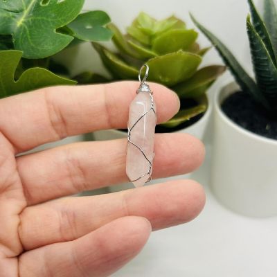 4 Pcs Wire Wrapped Rose Quartz Pendants Image 2