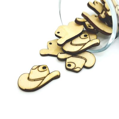 4 Pcs Wooden Cowboy Hat Charms Image 1