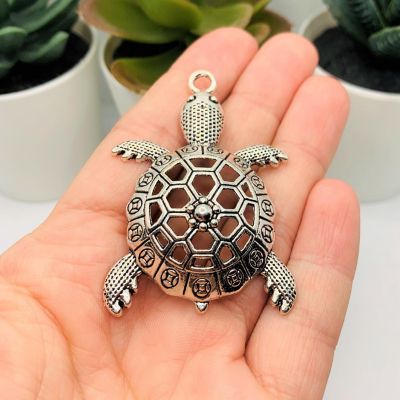 4 Pieces Large Silver Turtle Pendants Image 1