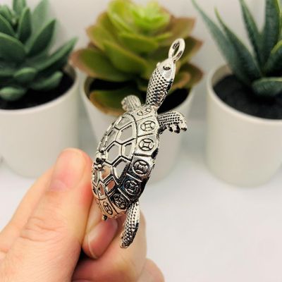 4 Pieces Large Silver Turtle Pendants Image 3