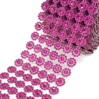 4" x 10 yards 30FT Fuchsia Flower Mesh Wrap Image 1