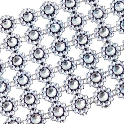 4" x 10 yards 30FT Silver Flower Mesh Wrap Image 1