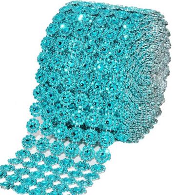 4" x 10 yards 30FT Turquoise Flower Mesh Wrap Image 1