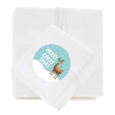 40 Christmas Deer Aqua Snowflake Labels Image 2