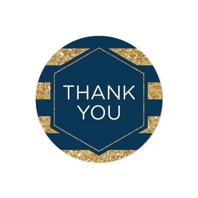 40 Navy Blue Hexagon Gold Thank You Image 1