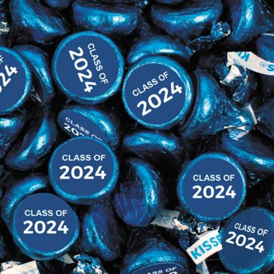 400 Pcs Blue Graduation Candy Hershey's Kisses Milk Chocolate Class of 2024 (4lb, Approx. 400 Pcs)  - By Just Candy Image 1