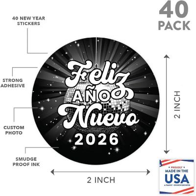40PC 2" Disco Ball Retro Feliz Ano Label Image 1