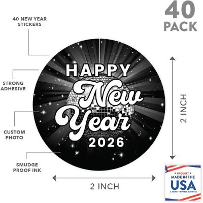 40PC Round Stickers Disco Ball New Year Image 3