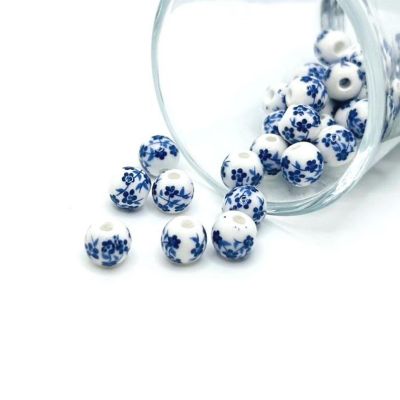 42 Pcs Blue Flower Porcelain Beads Image 1