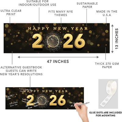 47x13 Black Gold Clock Hanging Banner Image 1