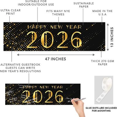 47x13 Black Gold Silver Confetti Banner Image 1