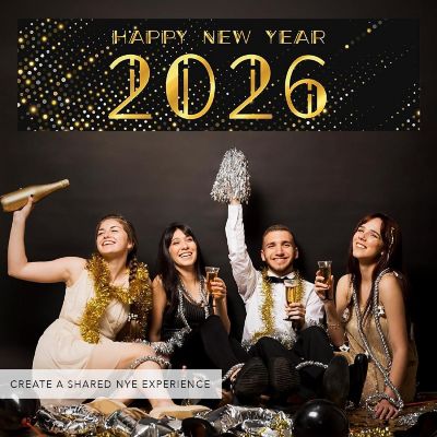 47x13 Black Gold Silver Confetti Banner Image 1