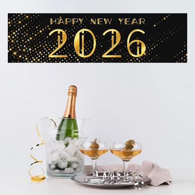47x13 Black Gold Silver Confetti Banner Image 3