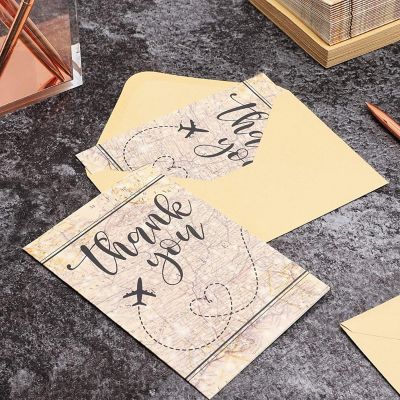 48 Pack Travel Thank You Cards - 48 Pack Travel Thank You Cards With Envelopes 4x6 Notecards With Airplane Map And Adventure Design Brown~14574259 A02$NOWA$