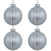 4ct White Christmas Glass Ball Ornaments with Glitter Stripes 3" Image 4