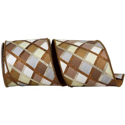 4in Diagonal Glitter Stripe Ribbon: Brown (5 Yards) Image 1