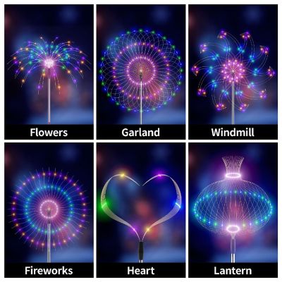 4PCS Solar-Powered Firework Lights with 120 LED Lights & 8 Modes for Garden Lawn Image 2