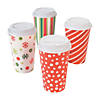 5 1/2" 16 oz. Bright Christmas Disposable Paper Coffee Cups with Lids - 12 Ct. Image 1