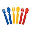 5 1/2&quot; Color Brick Building Block Party Plastic Fork &amp; Spoon Set - 16 Ct. Image 1