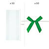 5 1/2" x 11" Bulk Medium Clear Cellophane Bags with Green Bow Kit for 50 Image 1