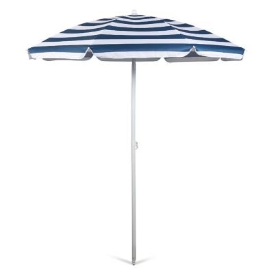 5.5 Ft. Portable Beach Umbrella - Blue &amp; White Stripe Image 1