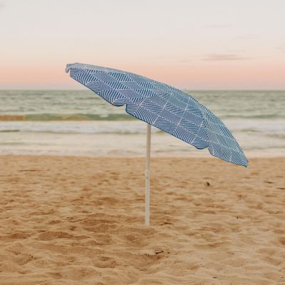 5.5 Ft. Portable Beach Umbrella - Blue Athens Pattern Image 3