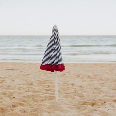 5.5 Ft. Portable Beach Umbrella - Blue Pinstripe Pattern Image 3