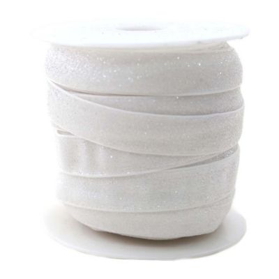 5/8" x 20 Yards Fold Over Elastic Stretch White Glitter Trim Image 1