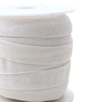 5/8" x 20 Yards Fold Over Elastic Stretch White Glitter Trim Image 1