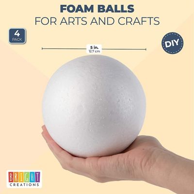 5 Inch Foam Balls for Crafts - 4 Pack Solid Round White Polystyrene Spheres for Ornaments, DIY Projects, Craft Modeling Image 1