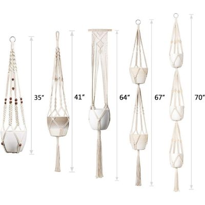 5-Pack Macrame Plant Hangers - Indoor Hanging Baskets with Hooks Image 1