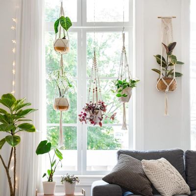 5-Pack Macrame Plant Hangers - Indoor Hanging Baskets with Hooks Image 3
