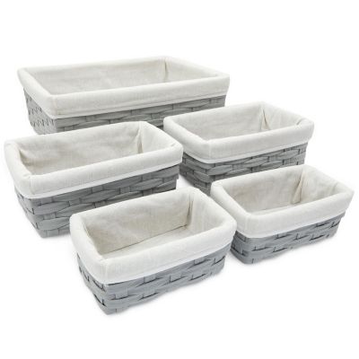 5 Pack Wicker Nesting Baskets with Cloth Lining for Storage, Pantry Shelves, Closet (Gray, 3 Sizes) Image 1