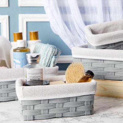 5 Pack Wicker Nesting Baskets with Cloth Lining for Storage, Pantry Shelves, Closet (Gray, 3 Sizes) Image 1