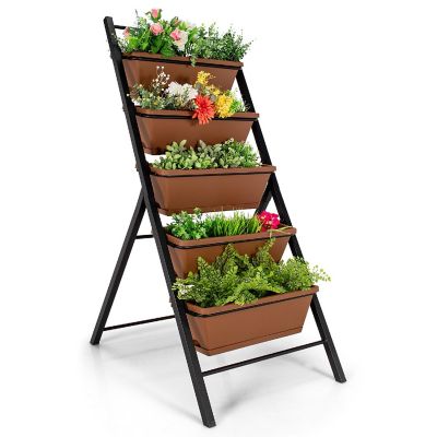 5-tier Vertical Garden Planter Box Elevated Raised Bed w/5 Container Brown Image 1