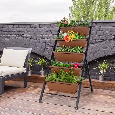 5-tier Vertical Garden Planter Box Elevated Raised Bed w/5 Container Brown Image 1