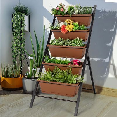 5-tier Vertical Garden Planter Box Elevated Raised Bed w/5 Container Brown Image 2