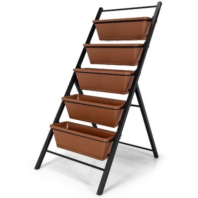 5-tier Vertical Garden Planter Box Elevated Raised Bed w/5 Container Brown Image 3