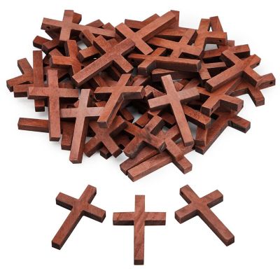 50 Pack Bulk Small Cross Set for Crafts, Wooden Cross Charms for Christian Baptism, Easter, First Communion, Rosary, 1 x 2 In Image 1