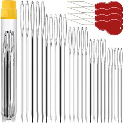 50 Pack Large Eye Needles for Hand Sewing with 4 Needle Threaders, Assorted Sizes, Embroidery Image 1
