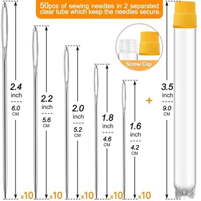 50 Pack Large Eye Needles for Hand Sewing with 4 Needle Threaders, Assorted Sizes, Embroidery Image 1