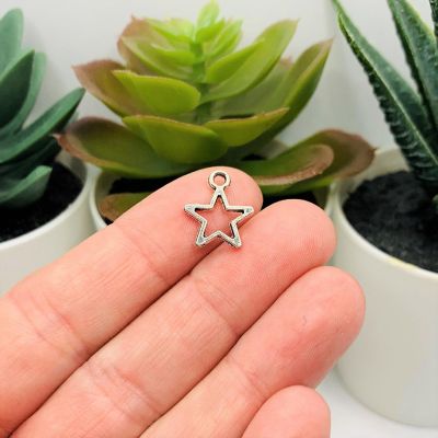 50 Pcs Antique Silver Open Star Charms Image 1