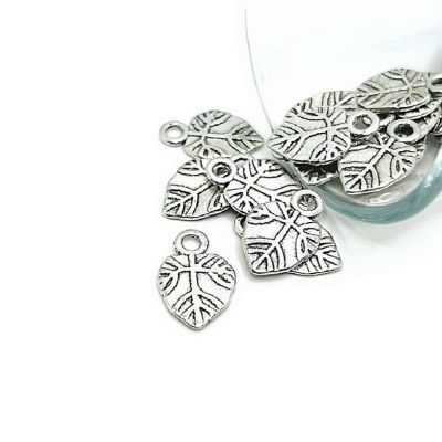 50 Pcs Antiqued Silver Tree Leaf Charm Image 1