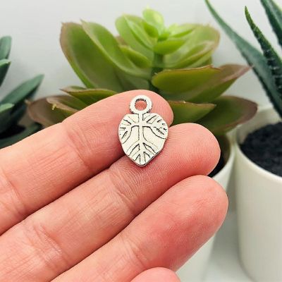 50 Pcs Antiqued Silver Tree Leaf Charm Image 1