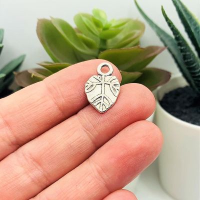 50 Pcs Antiqued Silver Tree Leaf Charm Image 2